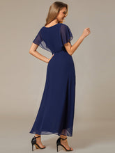 Load image into Gallery viewer, Color=Navy Blue | Chiffon Appliques  High-low  Wholesale Evening Dress with Short Sleeves-Navy Blue 2