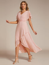 Load image into Gallery viewer, Chiffon Appliques  High-low  Wholesale Evening Dress with Short Sleeves