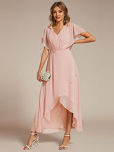 Load image into Gallery viewer, Chiffon Appliques  High-low  Wholesale Evening Dress with Short Sleeves