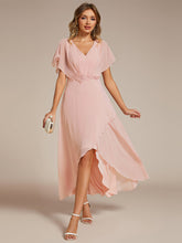 Load image into Gallery viewer, Chiffon Appliques  High-low  Wholesale Evening Dress with Short Sleeves