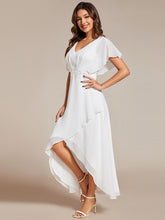 Load image into Gallery viewer, Chiffon Appliques  High-low  Wholesale Evening Dress with Short Sleeves