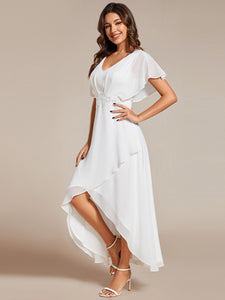 Chiffon Appliques  High-low  Wholesale Evening Dress with Short Sleeves