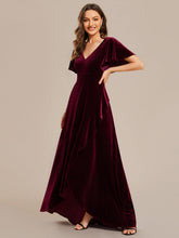 Load image into Gallery viewer, Color=Burgundy | Maxi Long Sequin Wholesale Evening Dress with Long Sleeves-Burgundy 5