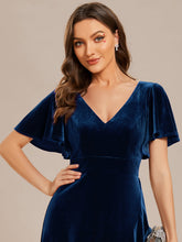 Load image into Gallery viewer, Color=Navy Blue | Maxi Long Sequin Wholesale Evening Dress with Long Sleeves-Navy Blue 13