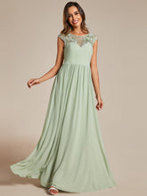 Load image into Gallery viewer, Color=Mint Green | Embroidery Round Neck Floor Length Bridesmaid Dress With Raglan Sleeves-Mint Green 1
