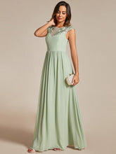 Load image into Gallery viewer, Color=Mint Green | Embroidery Round Neck Floor Length Bridesmaid Dress With Raglan Sleeves-Mint Green 3