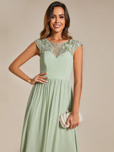 Load image into Gallery viewer, Color=Mint Green | Embroidery Round Neck Floor Length Bridesmaid Dress With Raglan Sleeves-Mint Green 5