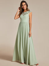Load image into Gallery viewer, Color=Mint Green | Embroidery Round Neck Floor Length Bridesmaid Dress With Raglan Sleeves-Mint Green 4