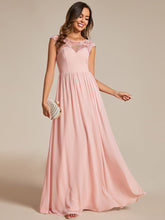 Load image into Gallery viewer, Color=Pink | Embroidery Round Neck Floor Length Bridesmaid Dress With Raglan Sleeves-Pink 8