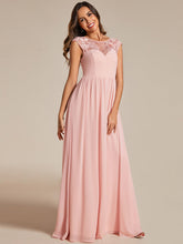 Load image into Gallery viewer, Color=Pink | Embroidery Round Neck Floor Length Bridesmaid Dress With Raglan Sleeves-Pink 9