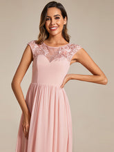 Load image into Gallery viewer, Color=Pink | Embroidery Round Neck Floor Length Bridesmaid Dress With Raglan Sleeves-Pink 10