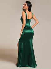 Load image into Gallery viewer, Color=Dark Green | Maxi Long V-Neck Ruched Satin Evening Dress With Sleeveless-Dark Green 4