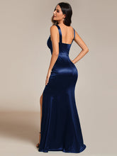 Load image into Gallery viewer, Color=Navy Blue | Maxi Long V-Neck Ruched Satin Evening Dress With Sleeveless-Navy Blue 10