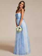 Load image into Gallery viewer, Color=Ice blue | Printed Bowknot Empire Waist Strapless Formal Evening Dress-Ice blue 3