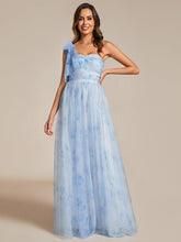 Load image into Gallery viewer, Color=Ice blue | Printed Bowknot Empire Waist Strapless Formal Evening Dress-Ice blue 5