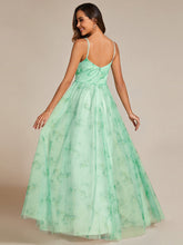 Load image into Gallery viewer, Color=Mint Green | Tulle Floral Printed Spaghetti Strap Evening Dress with V-Neck-Mint Green 11