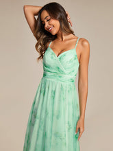 Load image into Gallery viewer, Color=Mint Green | Tulle Floral Printed Spaghetti Strap Evening Dress with V-Neck-Mint Green 9