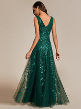 Load image into Gallery viewer, Color=Dark Green | Shiny V-Neck Sequin Sleeveless Evening Dress with Tulle-Dark Green 