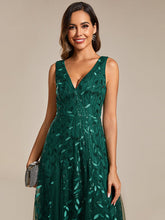 Load image into Gallery viewer, Color=Dark Green | Shiny V-Neck Sequin Sleeveless Evening Dress with Tulle-Dark Green 