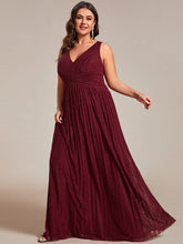 Load image into Gallery viewer, Color=Burgundy | Plus Glittery Pleated Empire Waist Sleeveless Formal Evening Dress-Burgundy