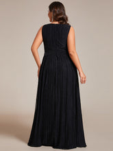 Load image into Gallery viewer, Color=Black | Plus Glittery Pleated Empire Waist Sleeveless Formal Evening Dress-Black