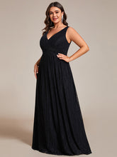 Load image into Gallery viewer, Color=Black | Plus Glittery Pleated Empire Waist Sleeveless Formal Evening Dress-Black