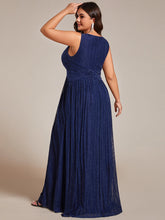 Load image into Gallery viewer, Color=Navy Blue | Plus Glittery Pleated Empire Waist Sleeveless Formal Evening Dress-Navy Blue 2