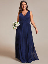 Load image into Gallery viewer, Color=Navy Blue | Plus Glittery Pleated Empire Waist Sleeveless Formal Evening Dress-Navy Blue 3