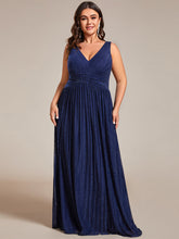 Load image into Gallery viewer, Color=Navy Blue | Plus Glittery Pleated Empire Waist Sleeveless Formal Evening Dress-Navy Blue 4