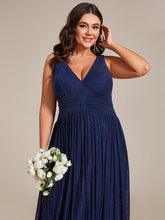 Load image into Gallery viewer, Color=Navy Blue | Plus Glittery Pleated Empire Waist Sleeveless Formal Evening Dress-Navy Blue 5