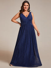 Load image into Gallery viewer, Color=Navy Blue | Plus Glittery Pleated Empire Waist Sleeveless Formal Evening Dress-Navy Blue 1