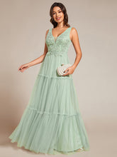 Load image into Gallery viewer, Color=Mint Green | Embroidery V Neck Wholesale Chiffon Evening Dress With Sleeveless-Mint Green 3