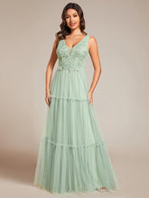 Load image into Gallery viewer, Color=Mint Green | Embroidery V Neck Wholesale Chiffon Evening Dress With Sleeveless-Mint Green 1