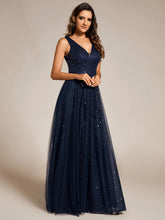 Load image into Gallery viewer, Color=Navy Blue | Elegant V-Neck Backless Sequin Evening Dress with Sleeveless-Navy Blue 3