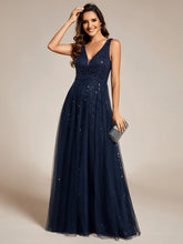 Load image into Gallery viewer, Color=Navy Blue | Elegant V-Neck Backless Sequin Evening Dress with Sleeveless-Navy Blue 4