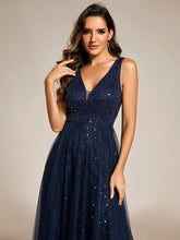 Load image into Gallery viewer, Color=Navy Blue | Elegant V-Neck Backless Sequin Evening Dress with Sleeveless-Navy Blue 5