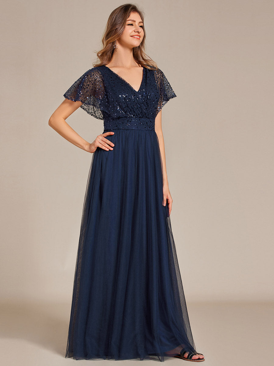 Elegant V Neck Ruffles Sleeve A-Line Empire Waist Tulle Dresses with P Efashiongirl Wholesale Elegant V Neck Ruffles Sleeve A-Line Empire Waist Tulle Dresses with P Efashiongirl Wholesale