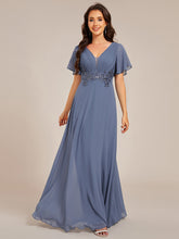 Load image into Gallery viewer, Color=Dusty Navy | Elegant Ruffles Sleeve Chiffon Evening Dresses with Pleated Applique Decoration-Dusty Navy 9