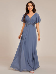 Color=Dusty Navy | Elegant Ruffles Sleeve Chiffon Evening Dresses with Pleated Applique Decoration-Dusty Navy 9