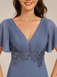 Color=Dusty Navy | Elegant Ruffles Sleeve Chiffon Evening Dresses with Pleated Applique Decoration-Dusty Navy 10