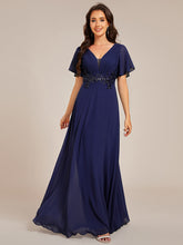 Load image into Gallery viewer, Color=Navy Blue | Elegant Ruffles Sleeve Chiffon Evening Dresses with Pleated Applique Decoration-Navy Blue 14