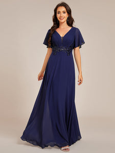 Color=Navy Blue | Elegant Ruffles Sleeve Chiffon Evening Dresses with Pleated Applique Decoration-Navy Blue 14