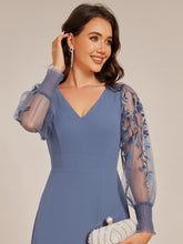 Load image into Gallery viewer, Color=Dusty Navy | Elegant Embroidery See-Through Design Long Sleeves Floor Length Side Split Hem Chiffon Evening Dresses-Dusty Navy 10