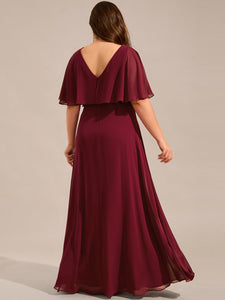 Color=Burgundy | Plus Size Elegant Shawl Bat-wing Sleeve Chiffon Evening Dresses with Applique Decoration-Burgundy 3