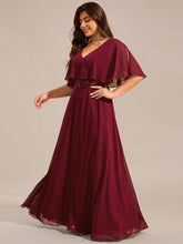 Load image into Gallery viewer, Color=Burgundy | Plus Size Elegant Shawl Bat-wing Sleeve Chiffon Evening Dresses with Applique Decoration-Burgundy 4