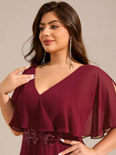 Load image into Gallery viewer, Color=Burgundy | Plus Size Elegant Shawl Bat-wing Sleeve Chiffon Evening Dresses with Applique Decoration-Burgundy 6