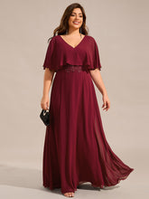 Load image into Gallery viewer, Color=Burgundy | Plus Size Elegant Shawl Bat-wing Sleeve Chiffon Evening Dresses with Applique Decoration-Burgundy 2