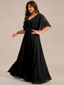 Color=Black | Plus Size Elegant Shawl Bat-wing Sleeve Chiffon Evening Dresses with Applique Decoration-Black 9