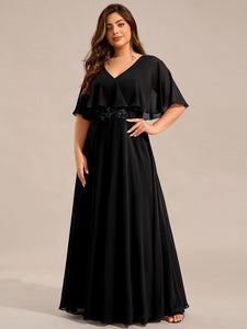 Color=Black | Plus Size Elegant Shawl Bat-wing Sleeve Chiffon Evening Dresses with Applique Decoration-Black 10