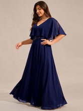 Load image into Gallery viewer, Color=Navy Blue | Plus Size Elegant Shawl Bat-wing Sleeve Chiffon Evening Dresses with Applique Decoration-Navy Blue 14